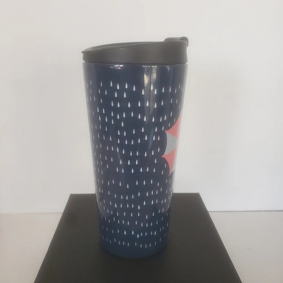 Starbucks Tall Blue Stainless Coffee Tumbler with Umbrella a d Raindrops. - Picture 4 of 10